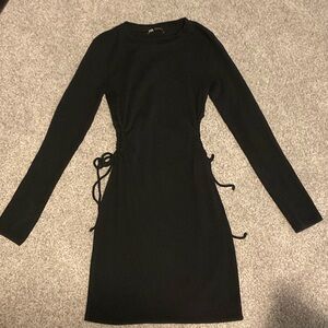 Zara Black Long Sleeve Dress with Side Ties